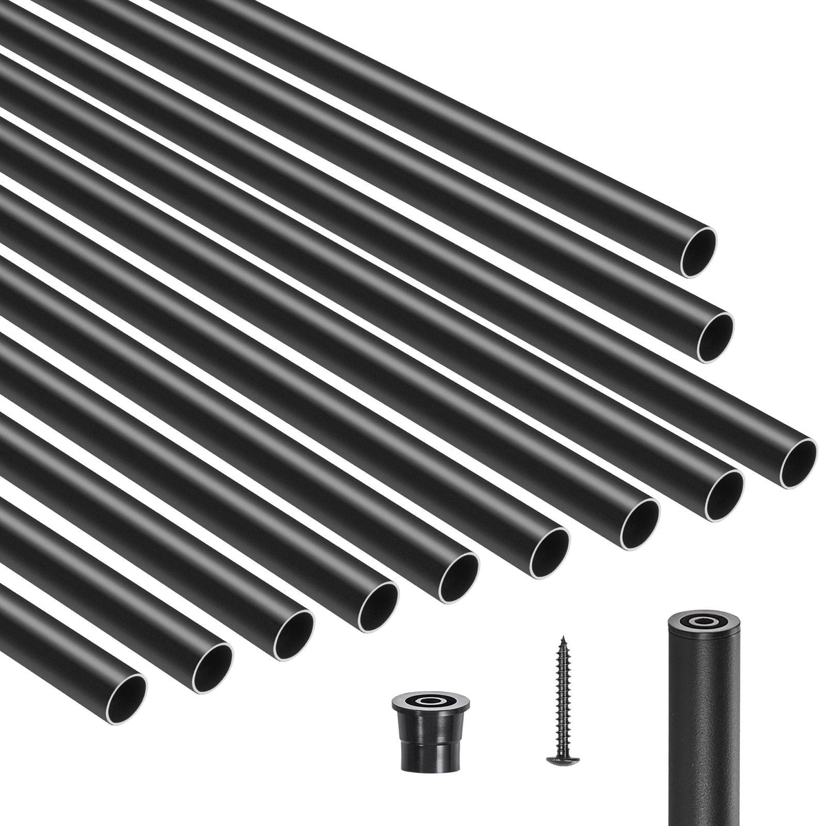 Staircase Balusters 101 Pack, 36 In Aluminum Stair Balusters, 3/4 Inch Water-Proof Round Metal Spindle Railing, Hollow Deck Railing with Rail Caps & Screws for Stairs, Porch, Patio, Matte Black