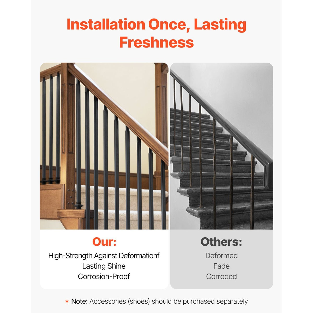 Staircase Balusters 11 Pack, 44 Inch Durable Carbon Steel Stair Balusters, 0.5 Inch Indoor Square Metal Spindle Railing, Corrosion-Proof Hollow Deck Railing with Pre-Drilled Holes, Matte Black