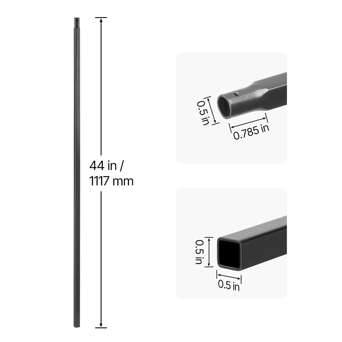 Staircase Balusters 31 Pack, 44 Inch Durable Carbon Steel Stair Balusters, 0.5 Inch Indoor Square Metal Spindle Railing, Corrosion-Proof Hollow Deck Railing with Pre-Drilled Holes, Matte Black