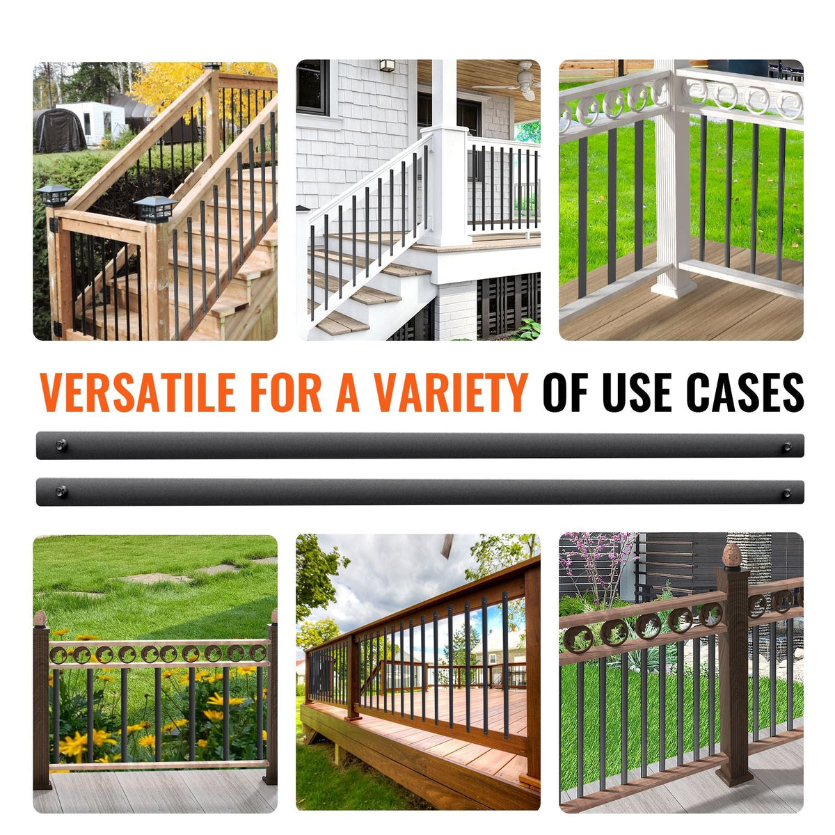 Staircase Metal Balusters, 32.28" x 1" x 0.2" Flat Aluminum Alloy Decorative Banister Spindles, 51 Pack Deck Baluster with Screws, Classic Hollow Deck Railing Satin Black Powder Coated for Porch