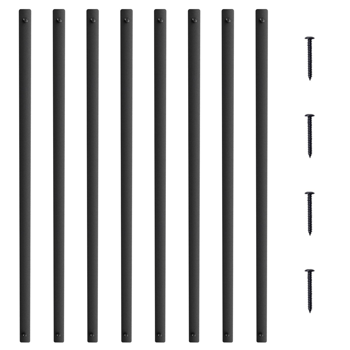 Staircase Metal Balusters, 38'' x 1'' Flat Aluminum Alloy Decorative Banister Spindles, 72 Pack Deck Baluster with Screws, Classic Hollow Deck Railing Satin Black Powder Coated for Porch