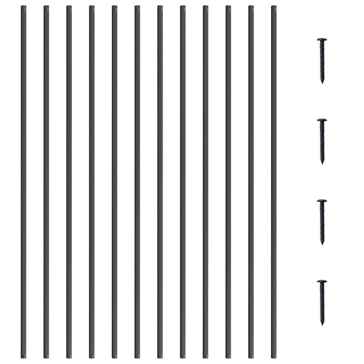 Staircase Metal Balusters, 44'' x 0.5'' Square Aluminum Alloy Decorative Banister Spindles, 11 Pack Deck Baluster with Screws, Classic Hollow Straight Deck Railing Satin Black Powder Coated