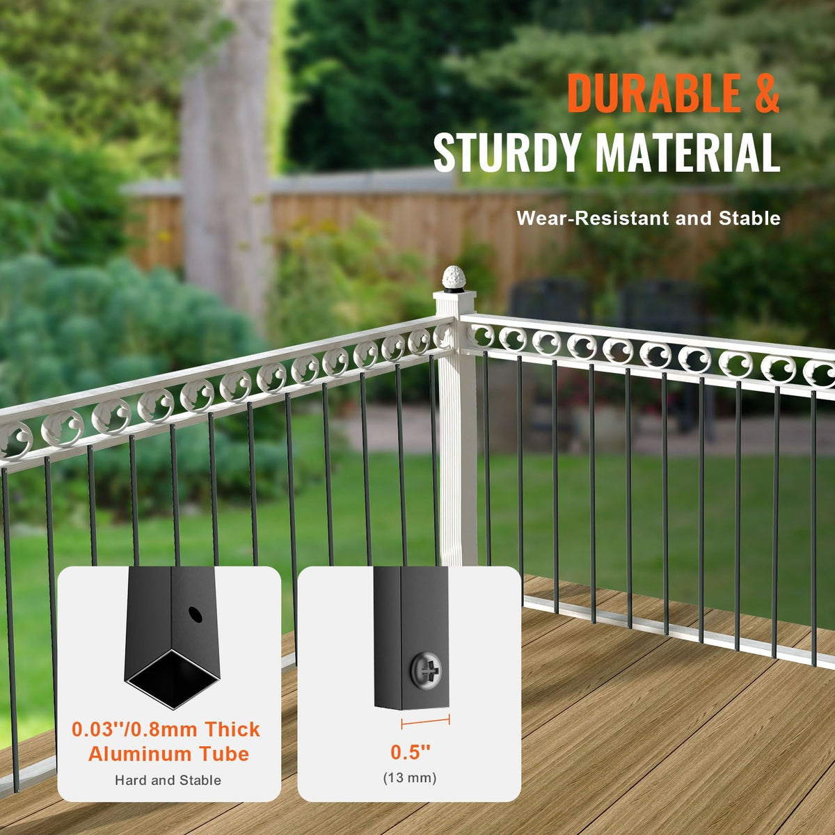 Staircase Metal Balusters, 44'' x 0.5'' Square Aluminum Alloy Decorative Banister Spindles, 11 Pack Deck Baluster with Screws, Classic Hollow Straight Deck Railing Satin Black Powder Coated