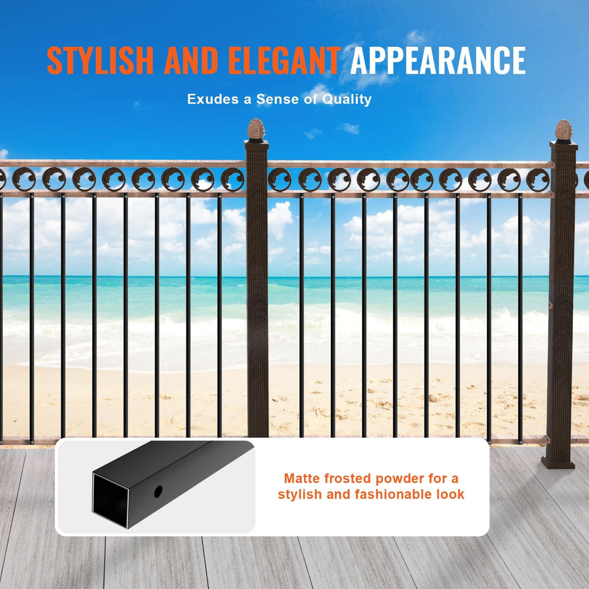 Staircase Metal Balusters, 44'' x 0.5'' Square Aluminum Alloy Decorative Banister Spindles, 11 Pack Deck Baluster with Screws, Classic Hollow Straight Deck Railing Satin Black Powder Coated