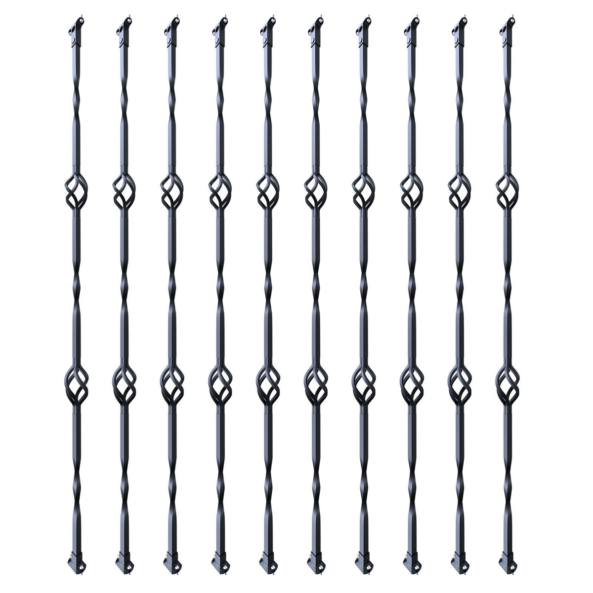 Staircase Metal Balusters, 44'' x 1/2" Galvanized Steel Decorative Banister Spindles, 10 Pack Deck Baluster with Hollow Double Baskets, Spiral Stair Railing with Shoes & Screws
