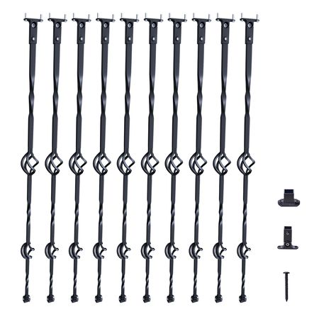 Staircase Metal Balusters, 44'' x 1/2" Galvanized Steel Decorative Banister Spindles, 10 Pack Deck Baluster with Hollow Double Baskets, Spiral Stair Railing with Shoes & Screws
