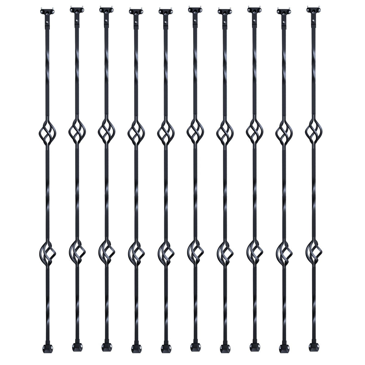 Staircase Metal Balusters, 44'' x 1/2" Galvanized Steel Decorative Banister Spindles, 10 Pack Deck Baluster with Hollow Double Baskets, Spiral Stair Railing with Shoes & Screws
