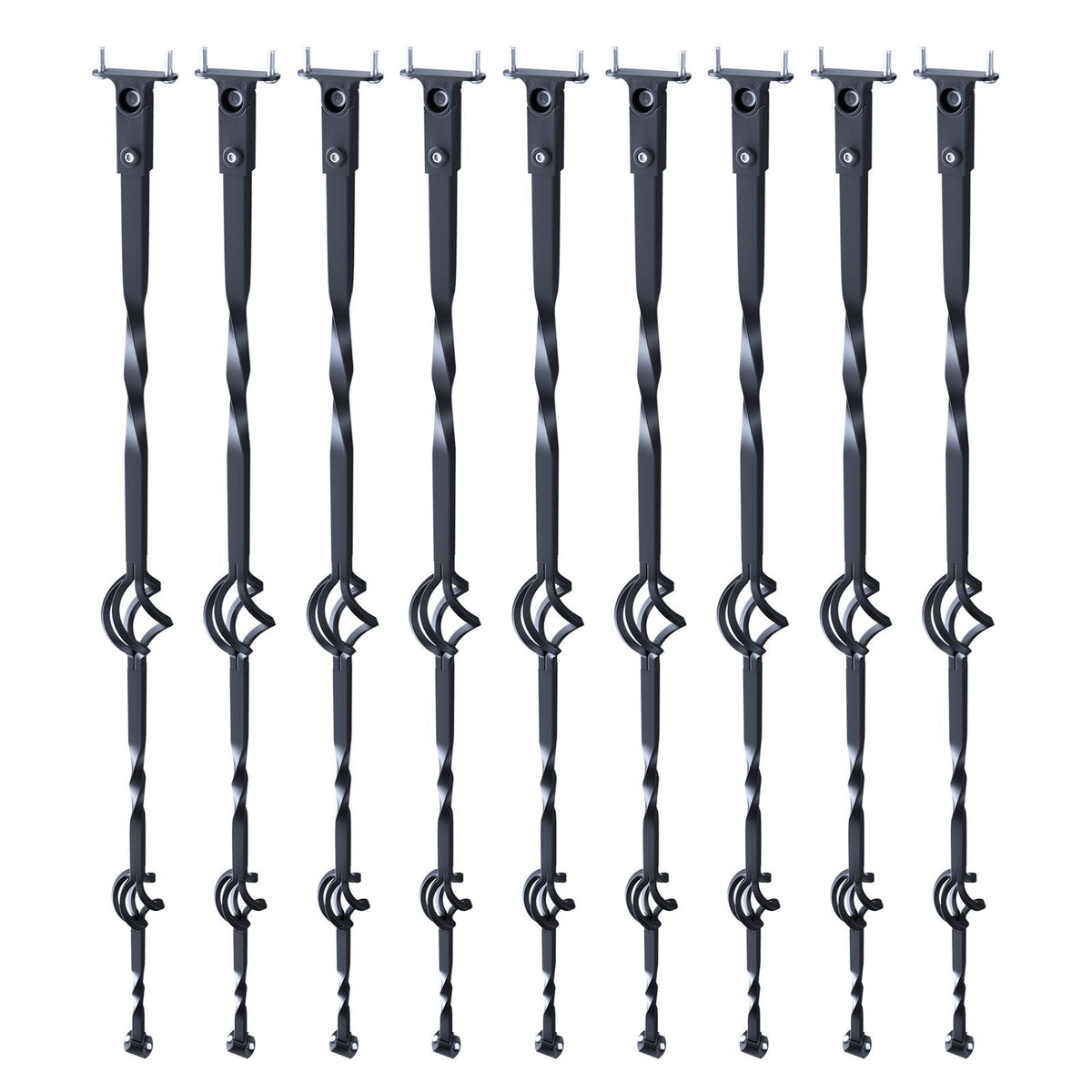 Staircase Metal Balusters, 44'' x 1/2" Galvanized Steel Decorative Banister Spindles, 10 Pack Deck Baluster with Hollow Double Baskets, Spiral Stair Railing with Shoes & Screws