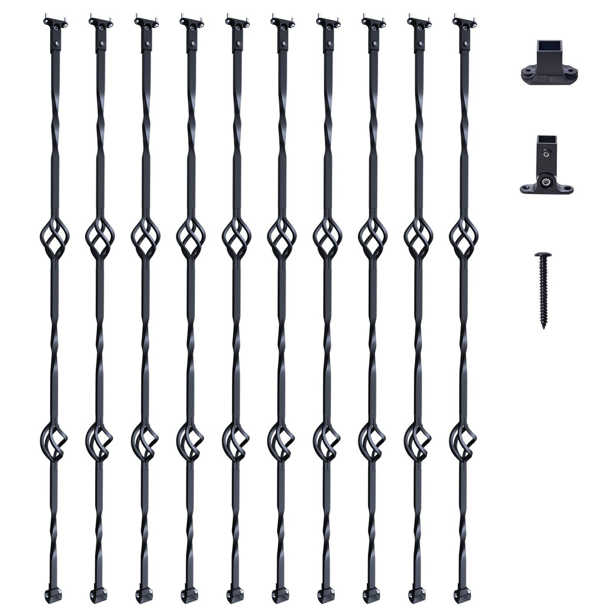 Staircase Metal Balusters, 44'' x 1/2" Galvanized Steel Decorative Banister Spindles, 10 Pack Deck Baluster with Hollow Double Baskets, Spiral Stair Railing with Shoes & Screws