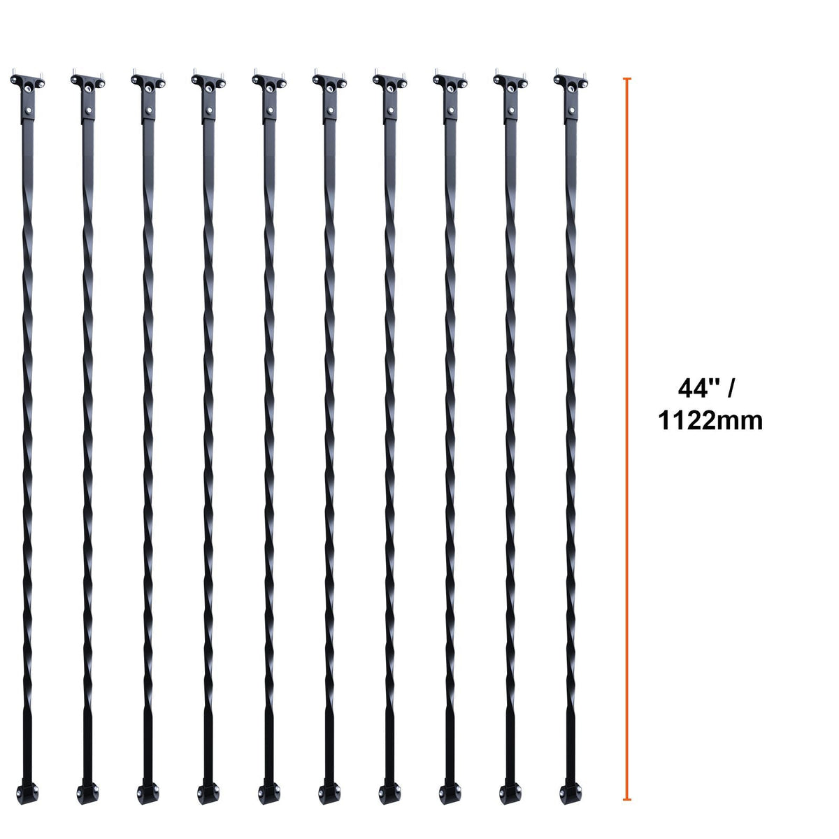 Staircase Metal Balusters, 44'' x 1/2" Galvanized Steel Decorative Banister Spindles, 10 Pack Deck Baluster with Hollow Twists, Satin Black Spiral Stair Railing with Shoes & Screws