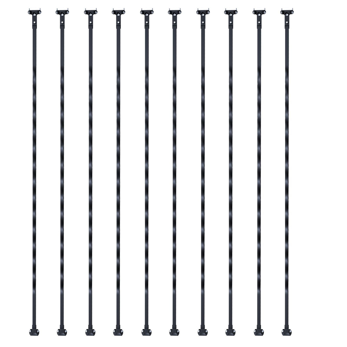 Staircase Metal Balusters, 44'' x 1/2" Galvanized Steel Decorative Banister Spindles, 10 Pack Deck Baluster with Hollow Twists, Satin Black Spiral Stair Railing with Shoes & Screws