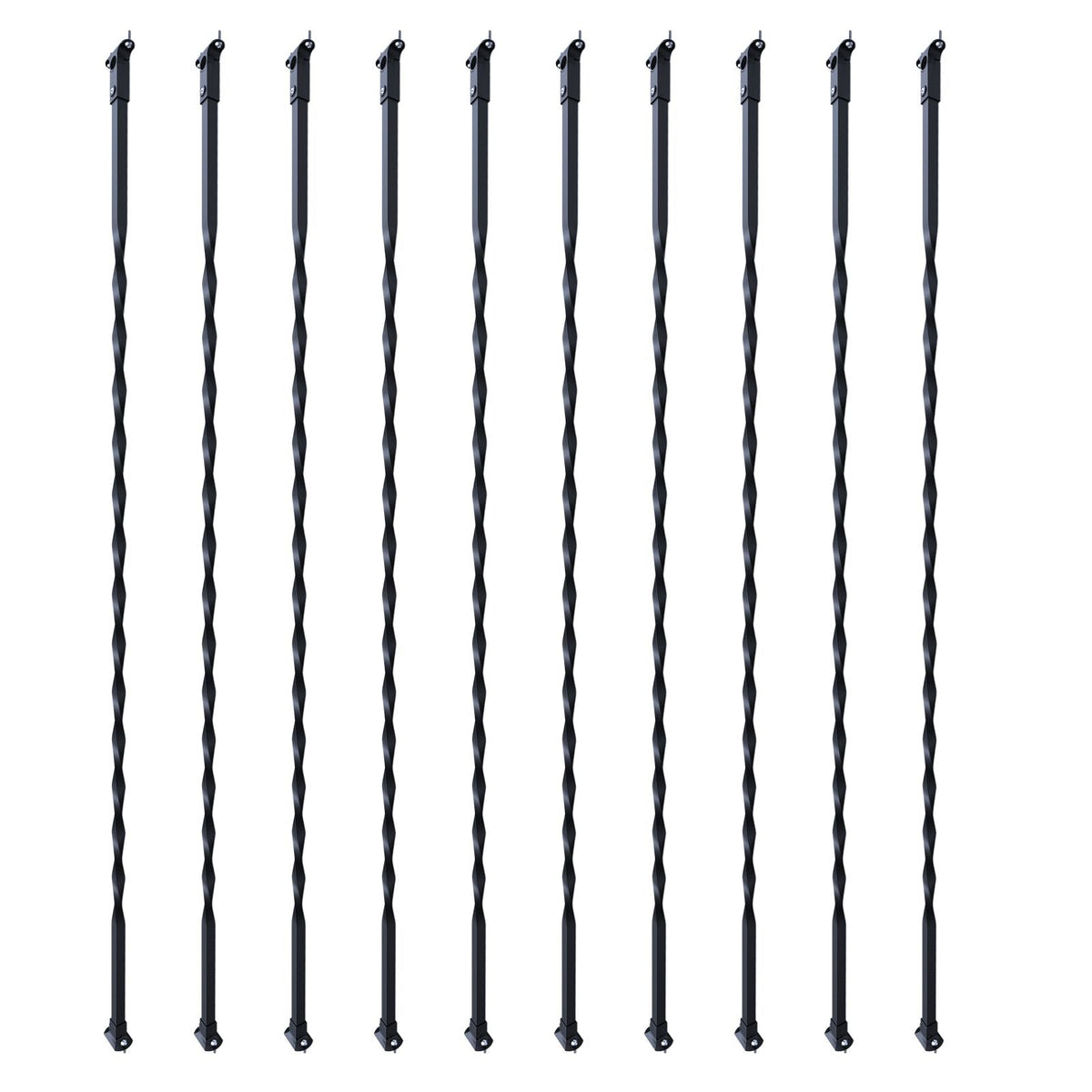 Staircase Metal Balusters, 44'' x 1/2" Galvanized Steel Decorative Banister Spindles, 10 Pack Deck Baluster with Hollow Twists, Satin Black Spiral Stair Railing with Shoes & Screws