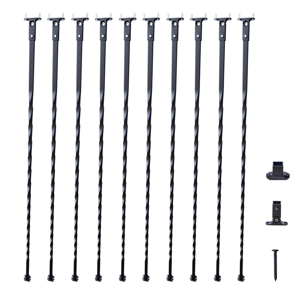 Staircase Metal Balusters, 44'' x 1/2" Galvanized Steel Decorative Banister Spindles, 10 Pack Deck Baluster with Hollow Twists, Satin Black Spiral Stair Railing with Shoes & Screws