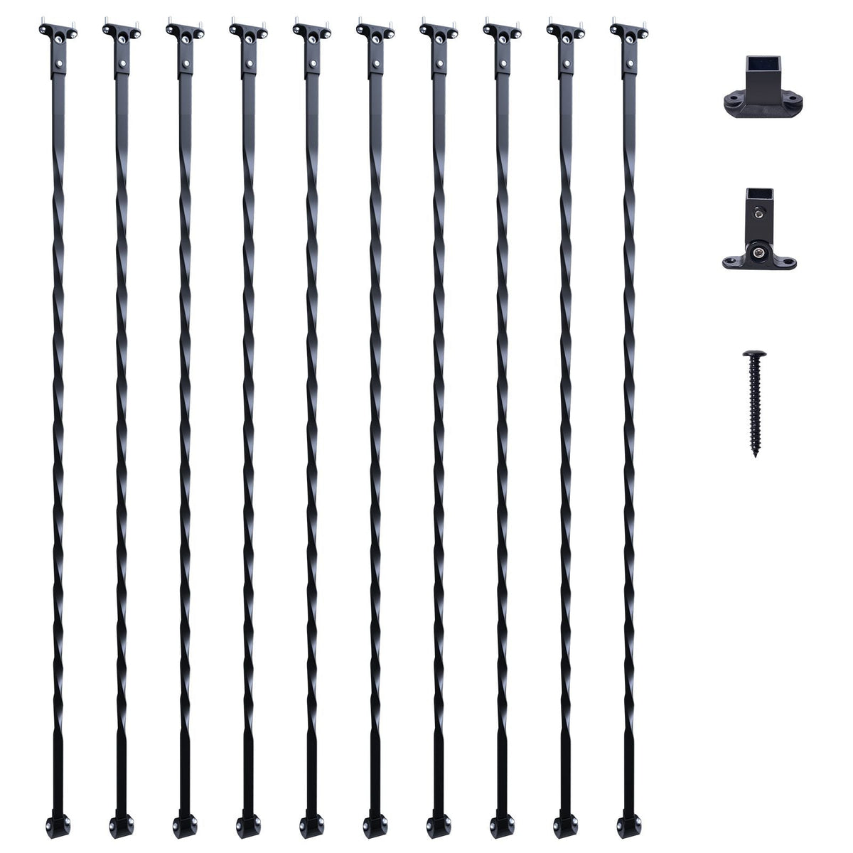 Staircase Metal Balusters, 44'' x 1/2" Galvanized Steel Decorative Banister Spindles, 10 Pack Deck Baluster with Hollow Twists, Satin Black Spiral Stair Railing with Shoes & Screws