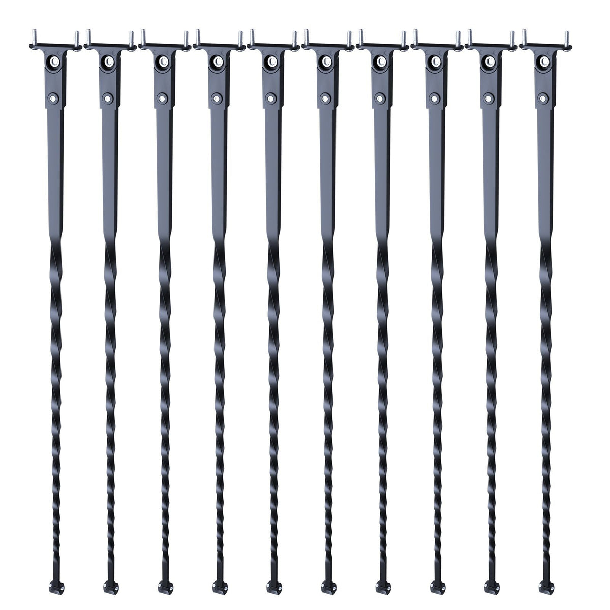 Staircase Metal Balusters, 44'' x 1/2" Galvanized Steel Decorative Banister Spindles, 10 Pack Deck Baluster with Hollow Twists, Satin Black Spiral Stair Railing with Shoes & Screws