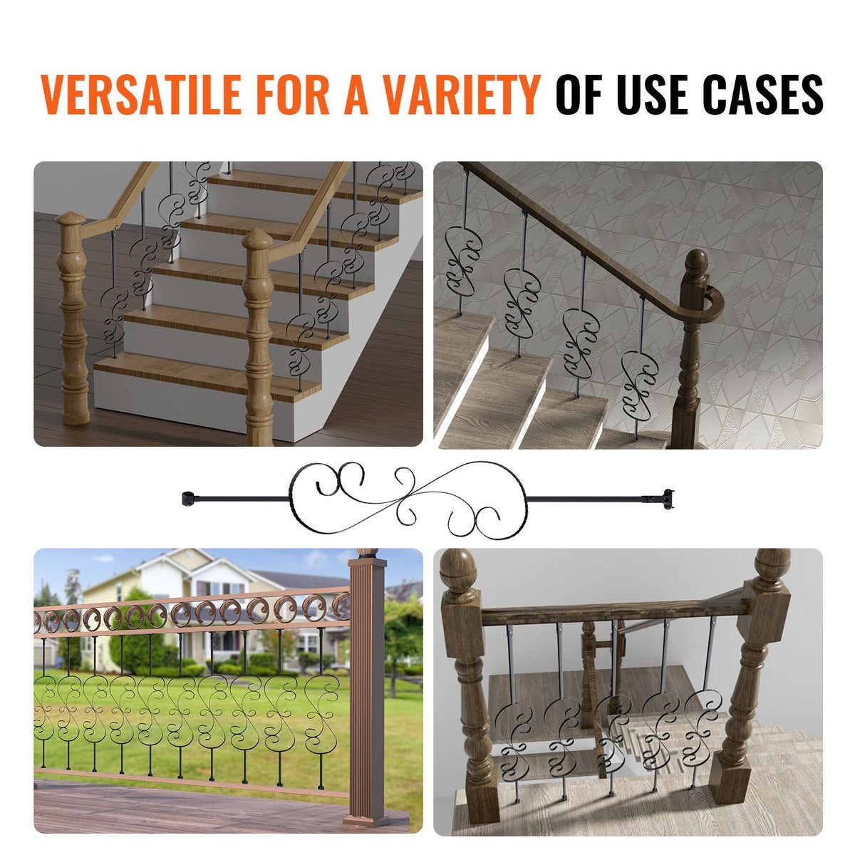 Staircase Metal Balusters, 44'' x 1/2" Galvanized Steel Decorative Banister Spindles, 5 Pack S Shape Deck Baluster, Hollow Satin Black Spiral Stair Railing with Shoes & Screws
