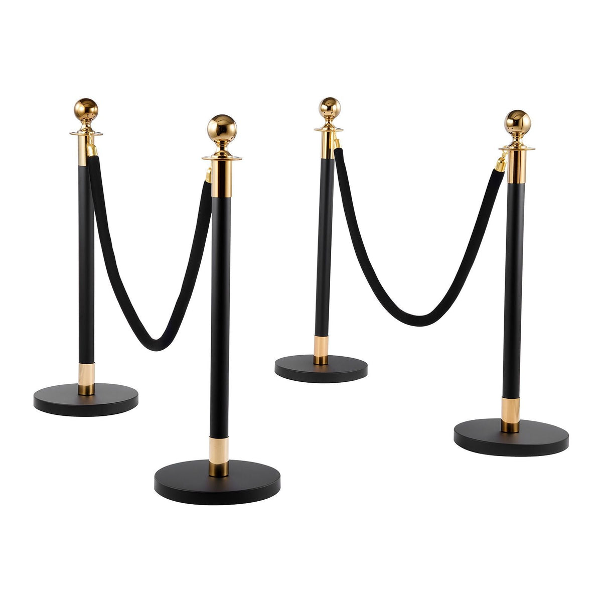 Stanchion Post, 4 Pcs Crowd Control Barrier Set with 2 Black Velvet Ropes, Heavy Duty Stainless Steel Stanchion Post Queue with Hollow Base for Theater, Party, Wedding, Exhibition, Event (Black)
