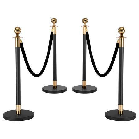 Stanchion Post, 4 Pcs Crowd Control Barrier Set with 2 Black Velvet Ropes, Heavy Duty Stainless Steel Stanchion Post Queue with Hollow Base for Theater, Party, Wedding, Exhibition, Event (Black)