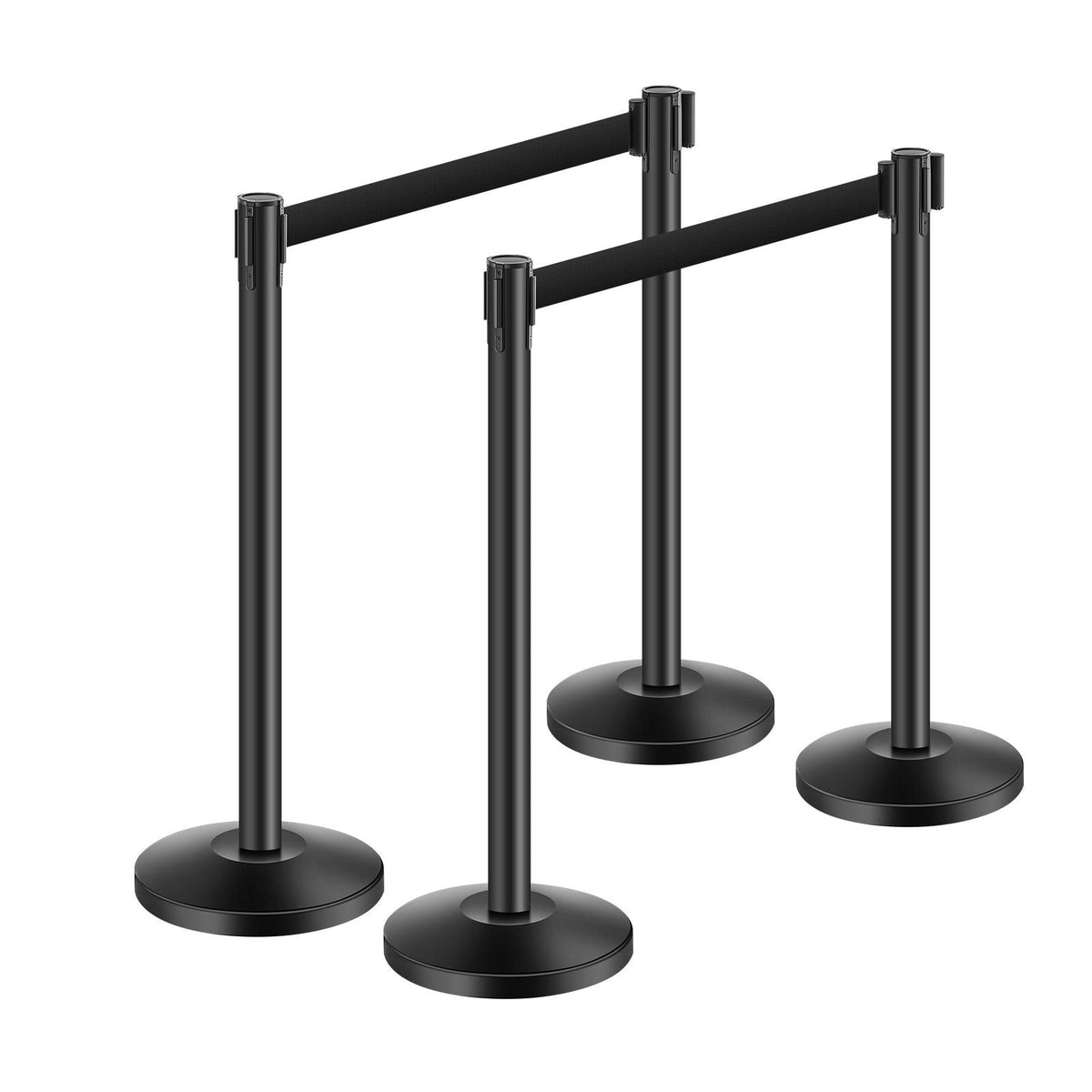 Stanchion Post, 4 Pcs Stanchions with Retractable Belts, Carbon Steel Black Stanchions Queue with Sand Injection Hollow Base, Crowd Control Barriers for Theaters, Parties, Weddings, Exhibitions