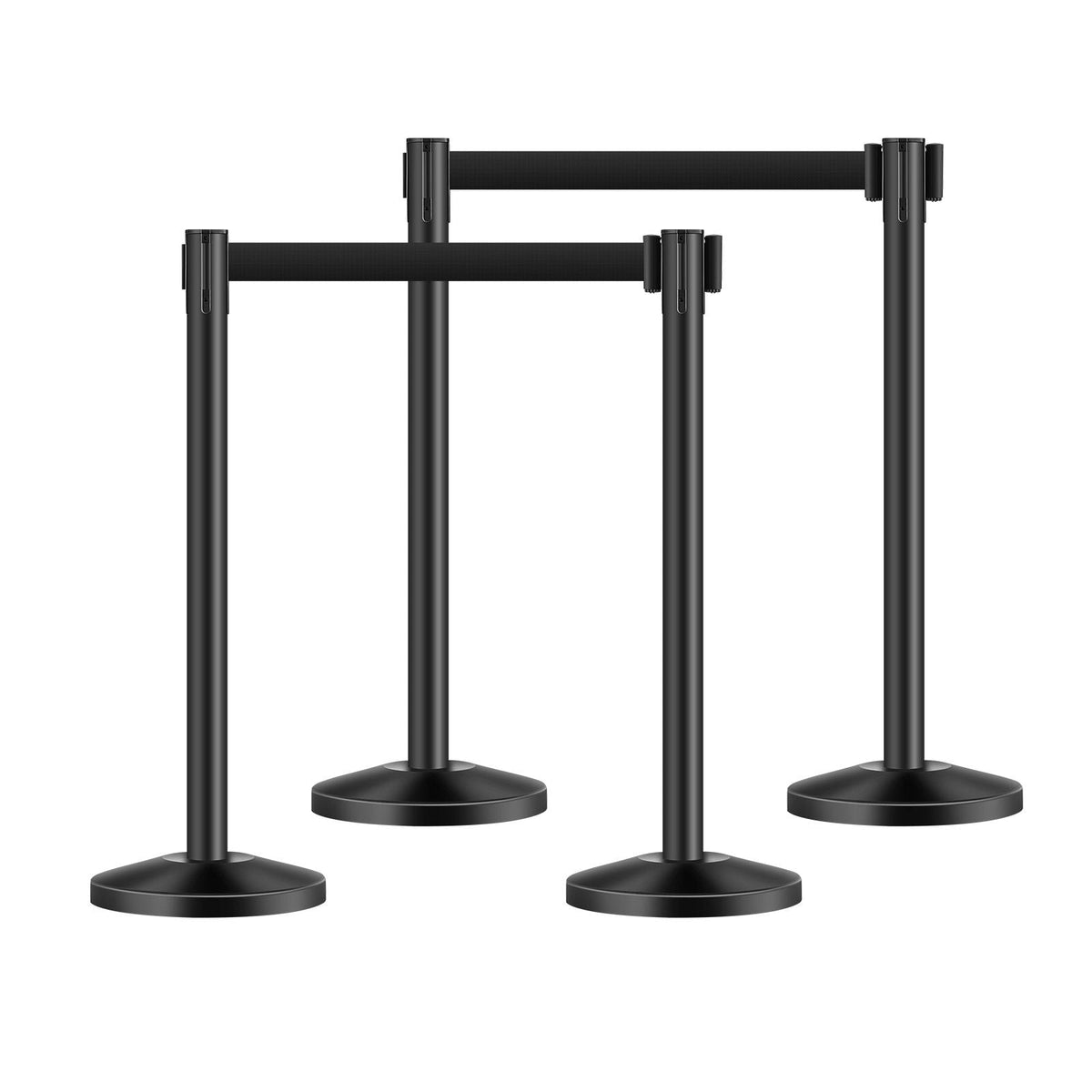 Stanchion Post, 4 Pcs Stanchions with Retractable Belts, Carbon Steel Black Stanchions Queue with Sand Injection Hollow Base, Crowd Control Barriers for Theaters, Parties, Weddings, Exhibitions
