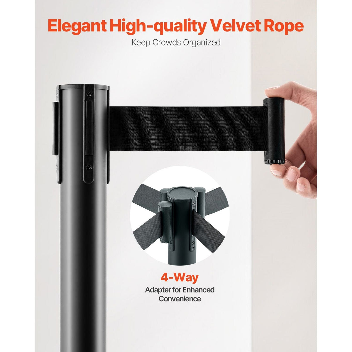 Stanchion Post, 4 Pcs Stanchions with Retractable Belts, Carbon Steel Black Stanchions Queue with Sand Injection Hollow Base, Crowd Control Barriers for Theaters, Parties, Weddings, Exhibitions