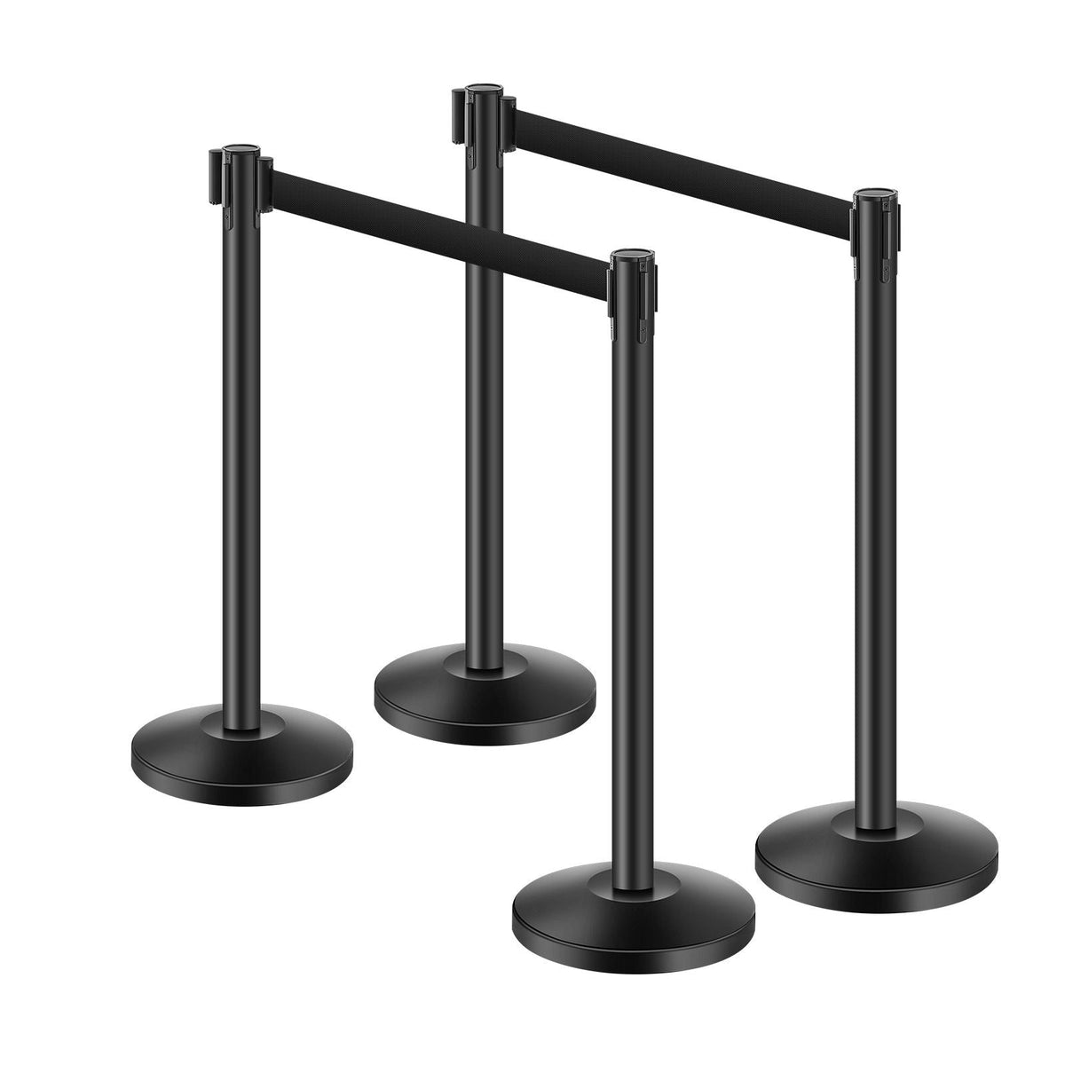 Stanchion Post, 4 Pcs Stanchions with Retractable Belts, Carbon Steel Black Stanchions Queue with Sand Injection Hollow Base, Crowd Control Barriers for Theaters, Parties, Weddings, Exhibitions