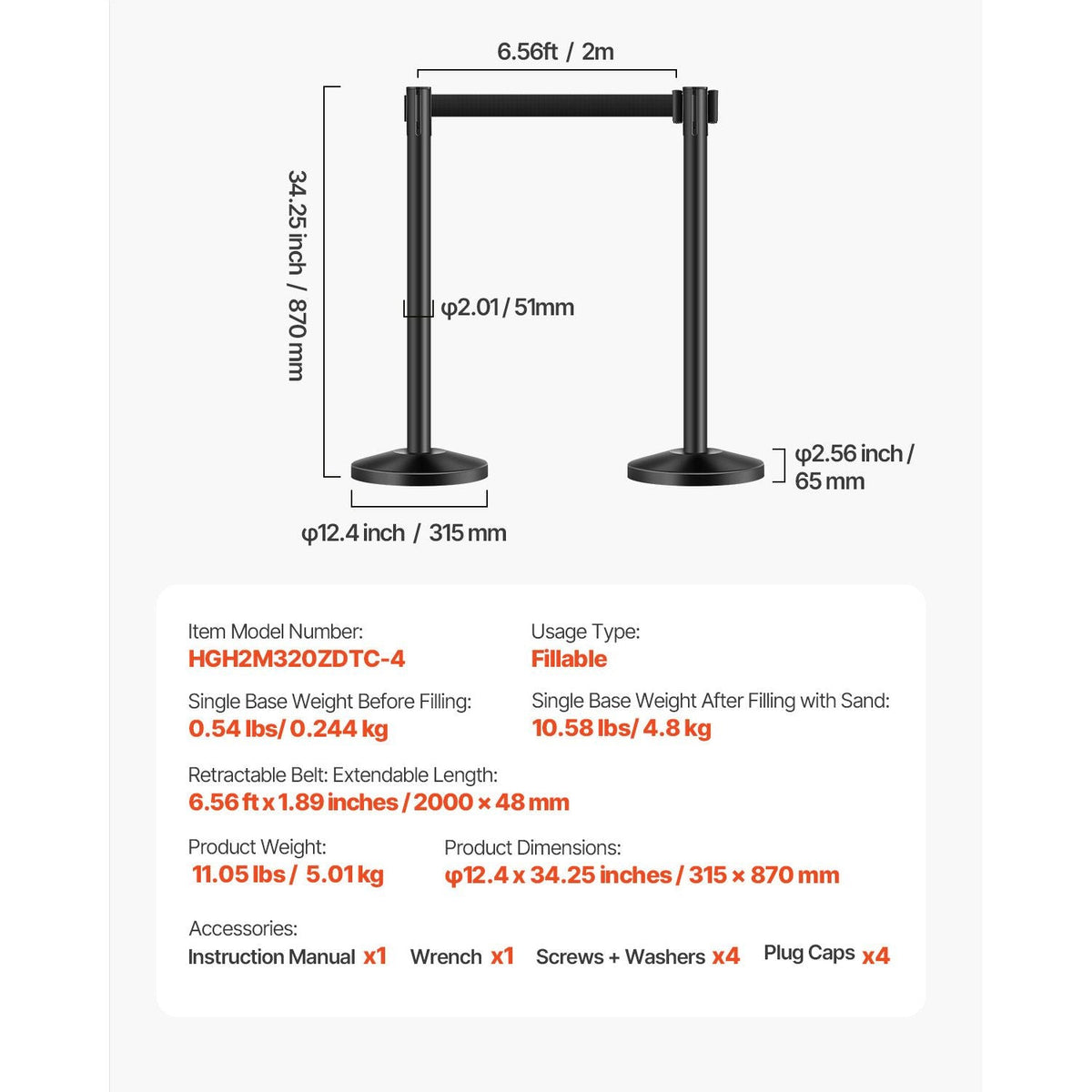 Stanchion Post, 4 Pcs Stanchions with Retractable Belts, Carbon Steel Black Stanchions Queue with Sand Injection Hollow Base, Crowd Control Barriers for Theaters, Parties, Weddings, Exhibitions