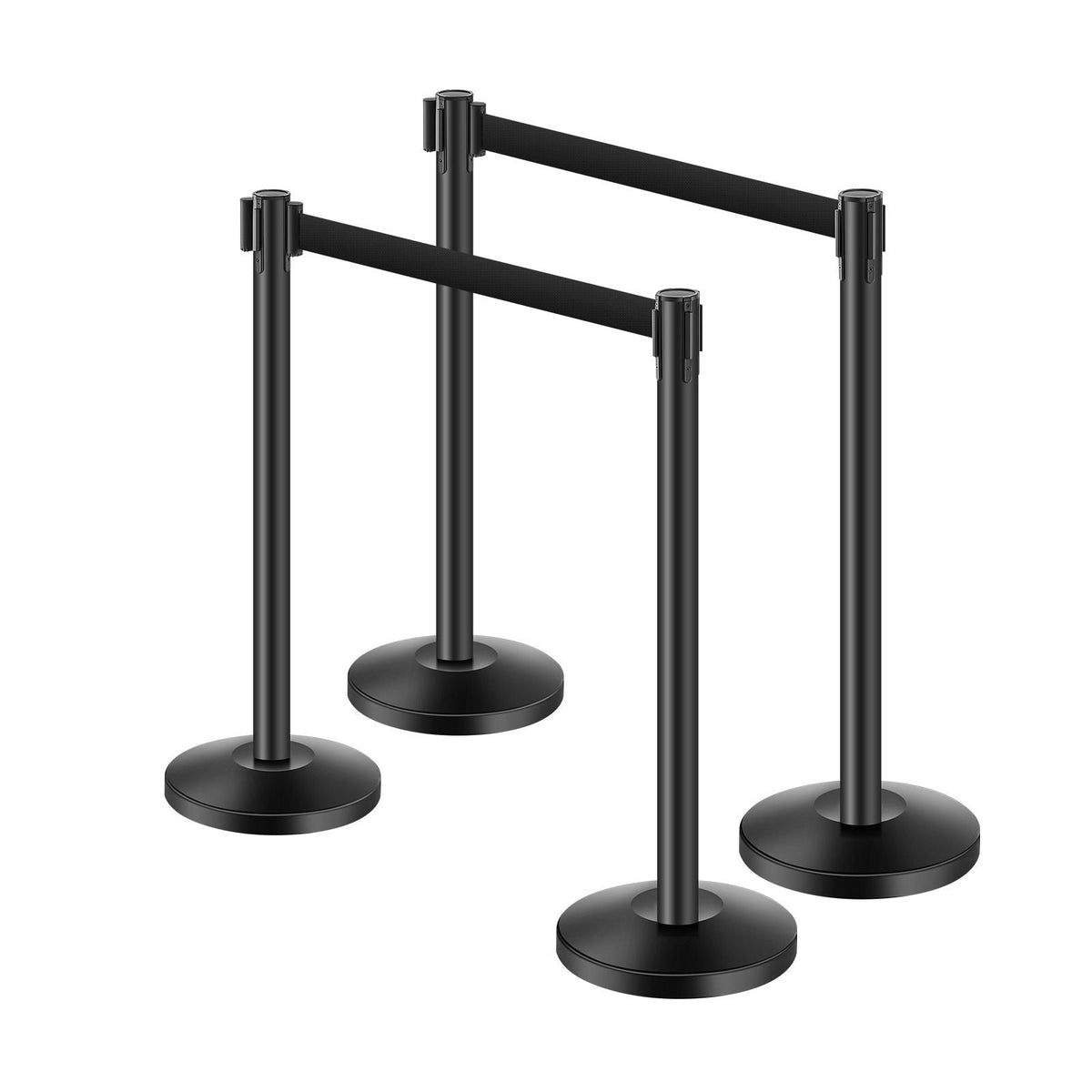 Stanchion Post, 4 Pcs Stanchions with Retractable Belts, Carbon Steel Black Stanchions Queue with Sand Injection Hollow Base, Crowd Control Barriers for Theaters, Parties, Weddings, Exhibitions