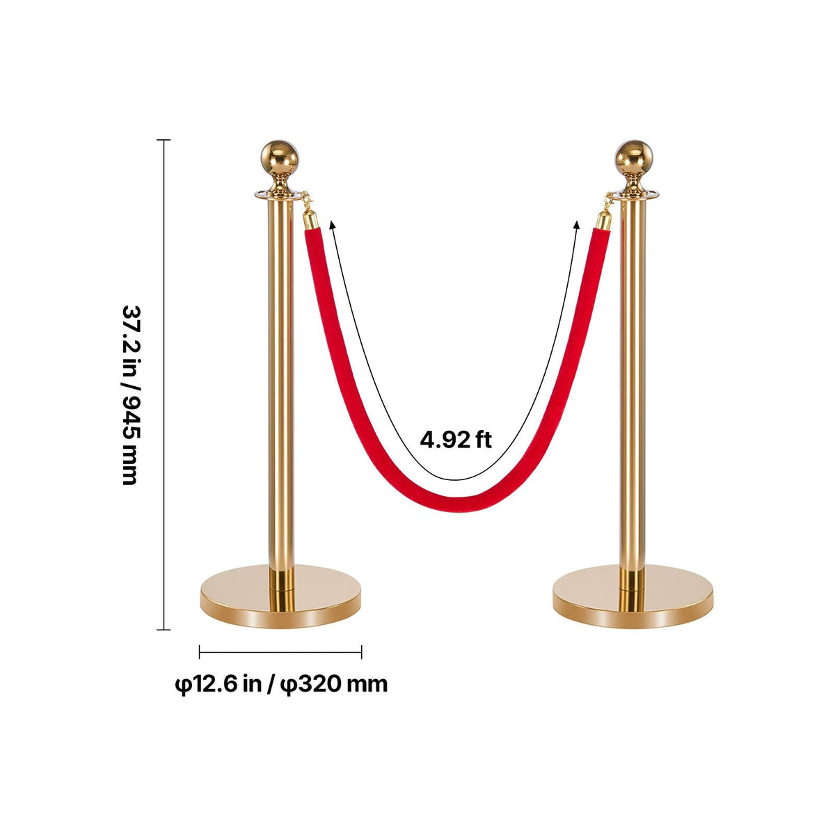 Stanchion Post, 6 Pcs Crowd Control Barrier Set with Red Carpet, 4 Red Velvet Ropes, Stainless Steel Gold Stanchion Post Queue with Hollow Base for Theater, Party, Wedding, Exhibition (Gold)