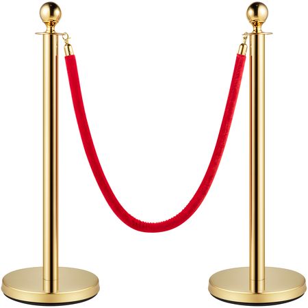 Stanchion Post with Velvet Rope, 6-Pack Crowd Control Stanchion with 4PCS 5FT Red Velvet Ropes, Stainless Steel Queue Barrier Line Divider with Ball Top for Events, Museums, Parties