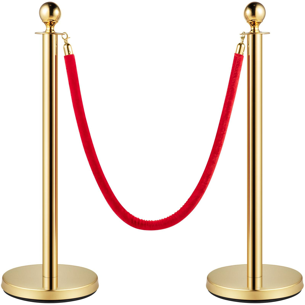 Stanchion Post with Velvet Rope, 6-Pack Crowd Control Stanchion with 4PCS 5FT Red Velvet Ropes, Stainless Steel Queue Barrier Line Divider with Ball Top for Events, Museums, Parties