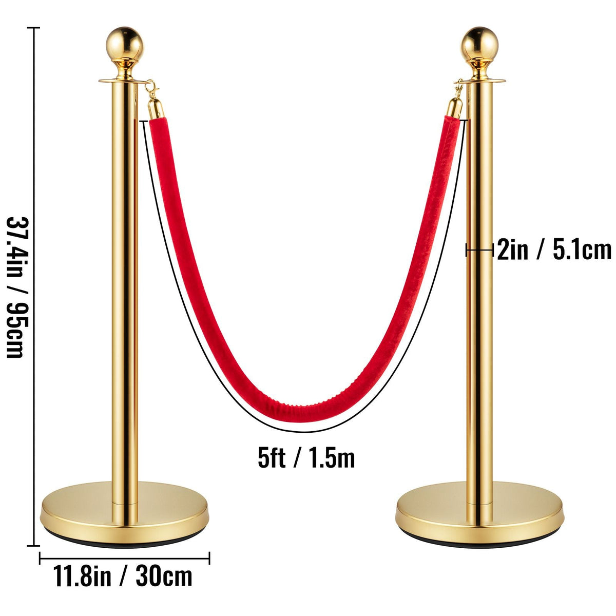 Stanchion Post with Velvet Rope, 6-Pack Crowd Control Stanchion with 4PCS 5FT Red Velvet Ropes, Stainless Steel Queue Barrier Line Divider with Ball Top for Events, Museums, Parties