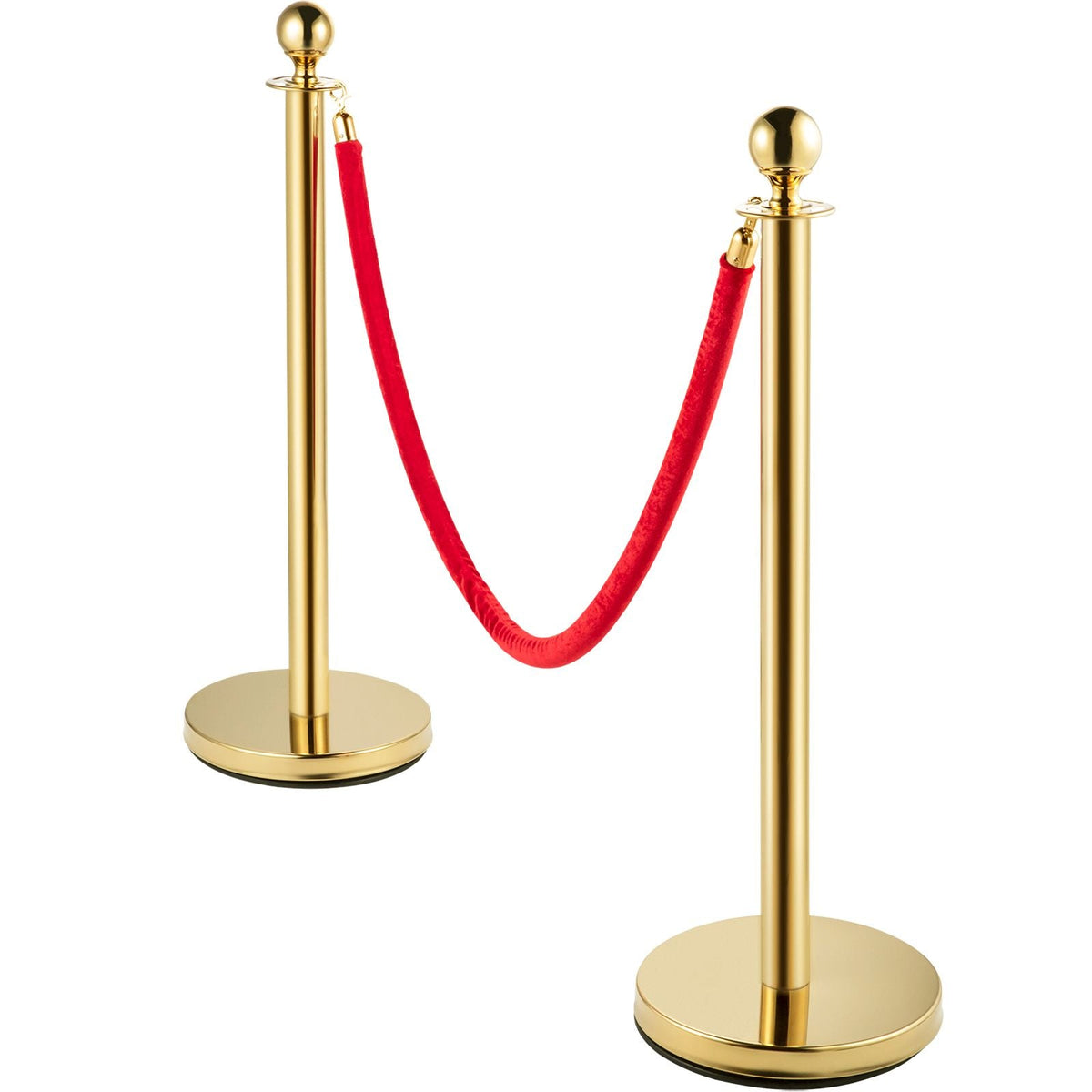 Stanchion Post with Velvet Rope, 6-Pack Crowd Control Stanchion with 4PCS 5FT Red Velvet Ropes, Stainless Steel Queue Barrier Line Divider with Ball Top for Events, Museums, Parties