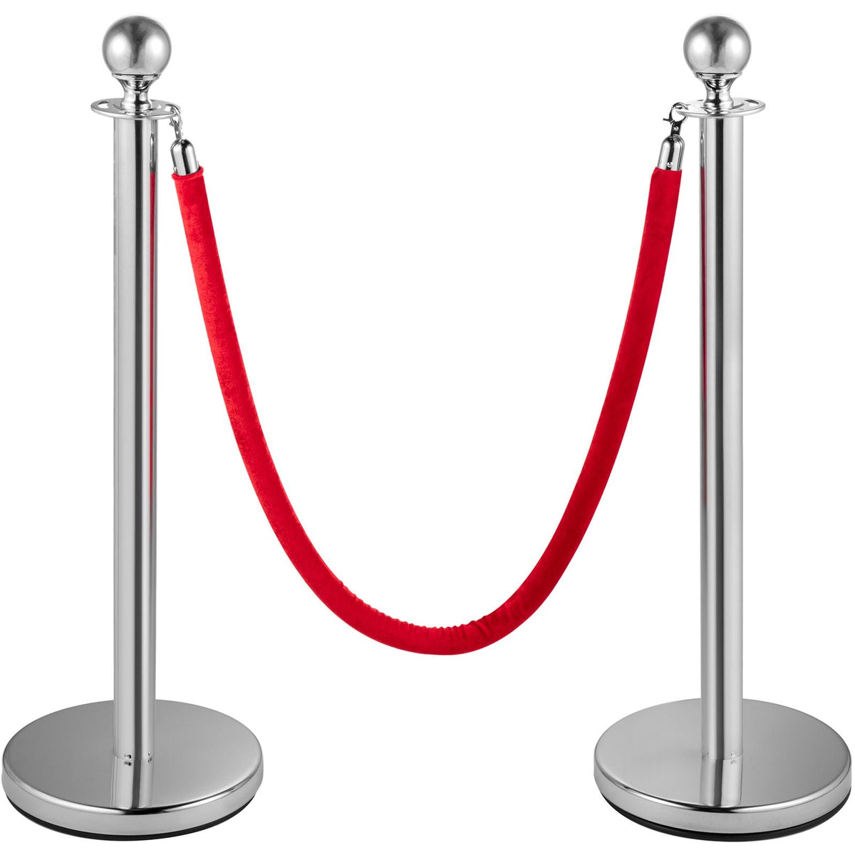 Stanchion Post with Velvet Ropes, 6-Pack Crowd Control Stanchion with 3PCS 5FT Red Velvet Ropes, Stainless Steel Queue Barrier Line Divider with Ball Top for Events, Museums, Parties