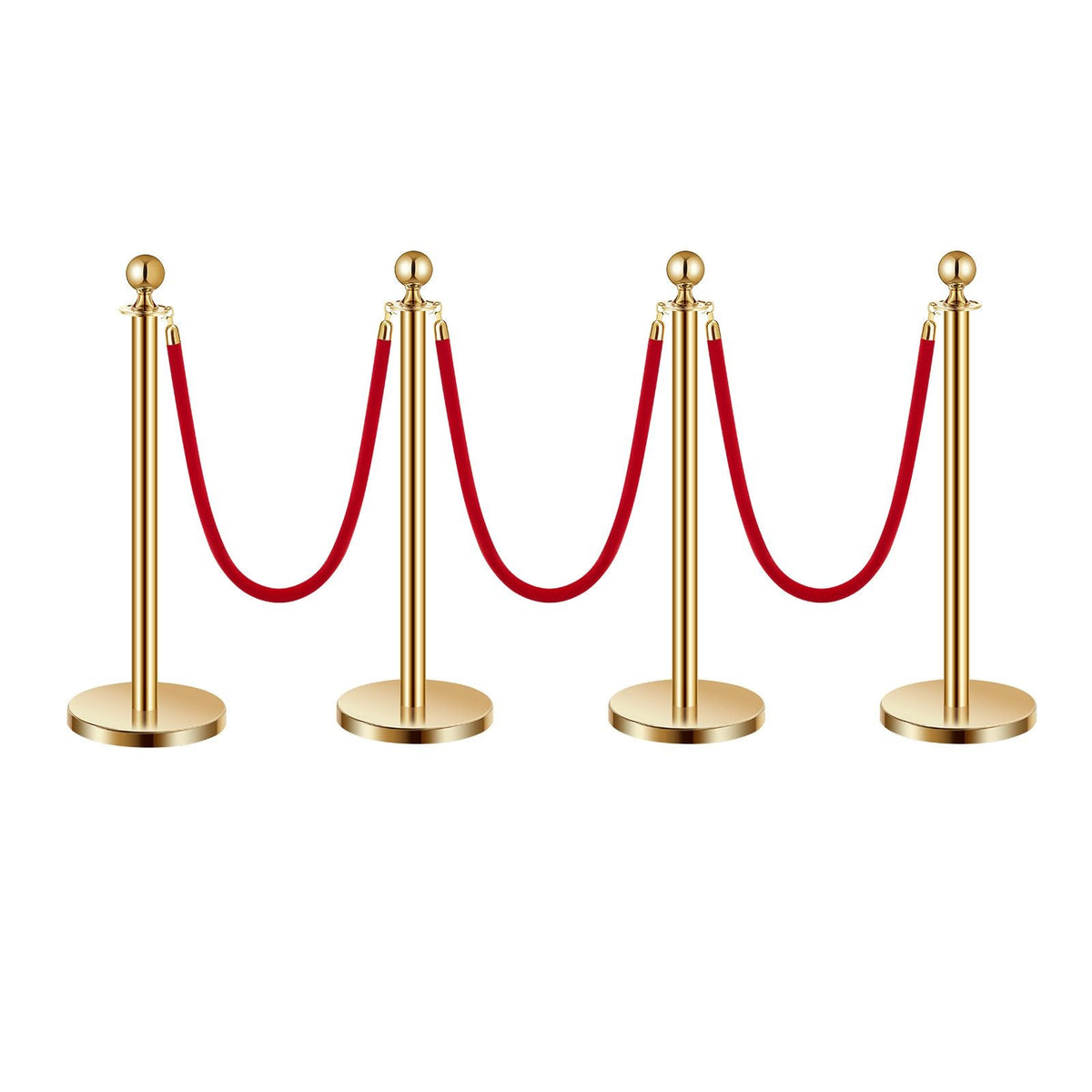 Stanchions and Velvet Ropes 4Pcs, Hollow Base with Stainless Steel Post, 3 Red Velvet Ropes and Posts, Crowd Control Barriers Gold Stanchions, Red Carpet Runner Poles for Party Supplies