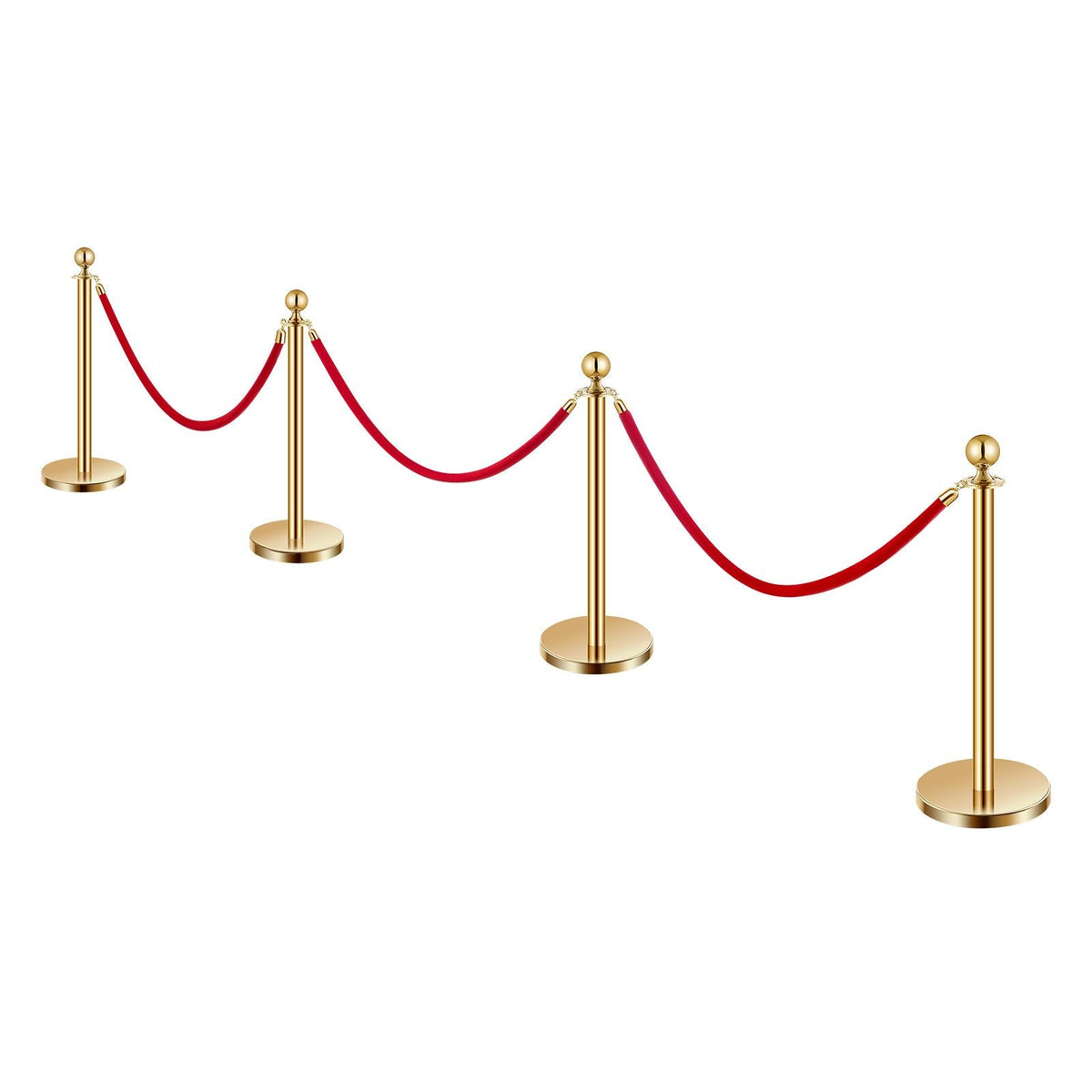 Stanchions and Velvet Ropes 4Pcs, Hollow Base with Stainless Steel Post, 3 Red Velvet Ropes and Posts, Crowd Control Barriers Gold Stanchions, Red Carpet Runner Poles for Party Supplies