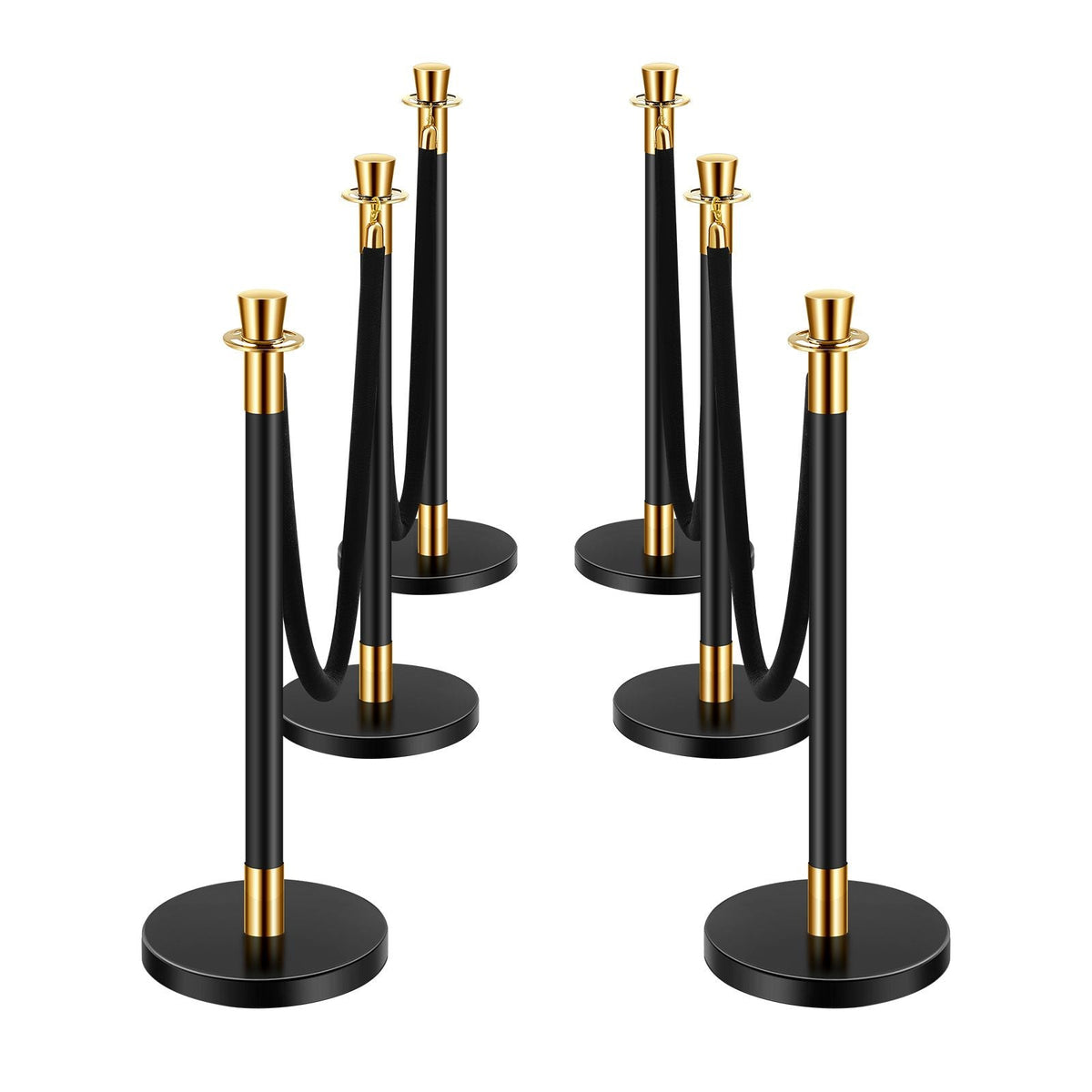 Stanchions and Velvet Ropes, 6 Pcs Crowd Control Barriers with 4 Black Velvet Ropes, Stainless Steel Stanchion Post Queue with Sand Injection Hollow Base for Theater, Wedding, Party Supplies