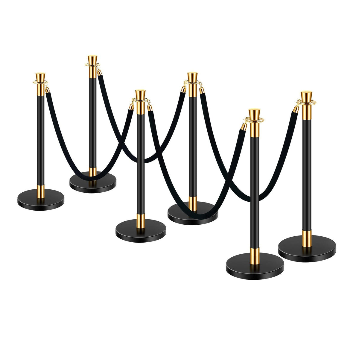 Stanchions and Velvet Ropes, 6 Pcs Crowd Control Barriers with 4 Black Velvet Ropes, Stainless Steel Stanchion Post Queue with Sand Injection Hollow Base for Theater, Wedding, Party Supplies