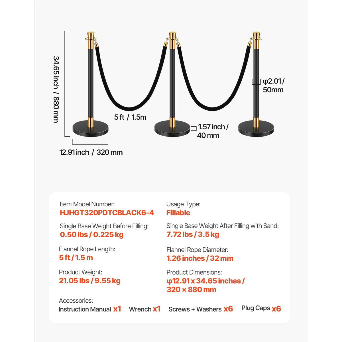 Stanchions and Velvet Ropes, 6 Pcs Crowd Control Barriers with 4 Black Velvet Ropes, Stainless Steel Stanchion Post Queue with Sand Injection Hollow Base for Theater, Wedding, Party Supplies