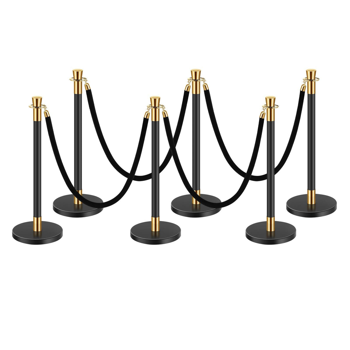 Stanchions and Velvet Ropes, 6 Pcs Crowd Control Barriers with 4 Black Velvet Ropes, Stainless Steel Stanchion Post Queue with Sand Injection Hollow Base for Theater, Wedding, Party Supplies