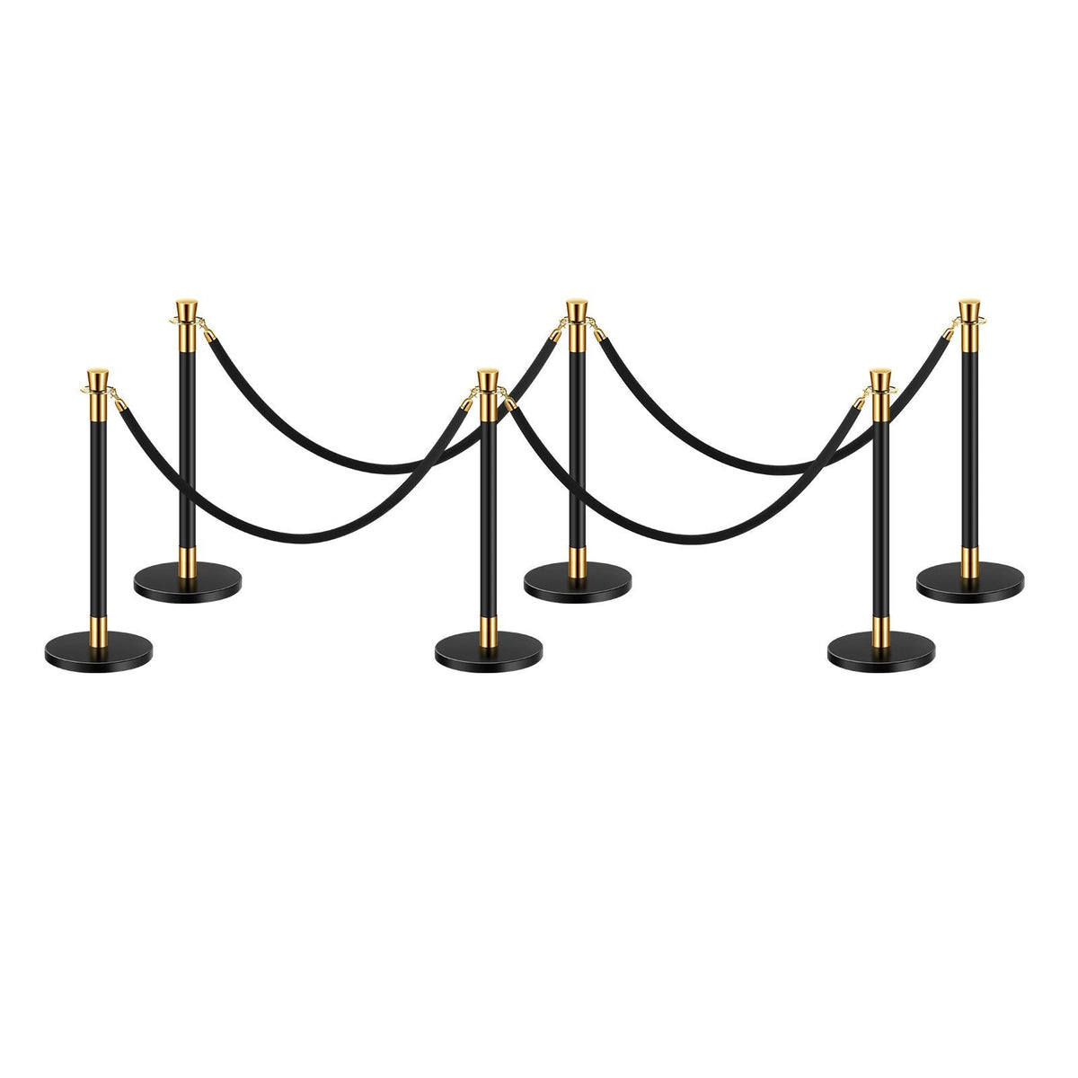 Stanchions and Velvet Ropes, 6 Pcs Crowd Control Barriers with 4 Black Velvet Ropes, Stainless Steel Stanchion Post Queue with Sand Injection Hollow Base for Theater, Wedding, Party Supplies