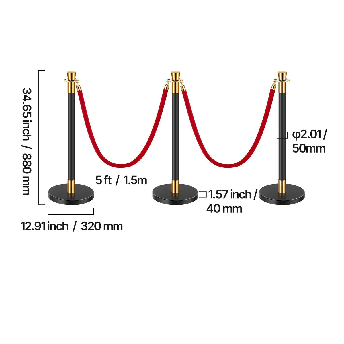 Stanchions and Velvet Ropes, 6 Pcs Crowd Control Barriers with 4 Red Velvet Ropes, Stainless Steel Stanchion Post Queue with Sand Injection Hollow Base for Theater, Wedding, Party Supplies