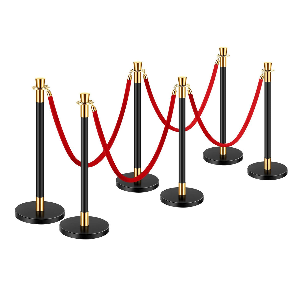 Stanchions and Velvet Ropes, 6 Pcs Crowd Control Barriers with 4 Red Velvet Ropes, Stainless Steel Stanchion Post Queue with Sand Injection Hollow Base for Theater, Wedding, Party Supplies