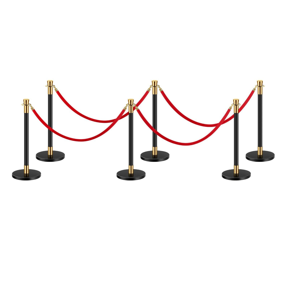 Stanchions and Velvet Ropes, 6 Pcs Crowd Control Barriers with 4 Red Velvet Ropes, Stainless Steel Stanchion Post Queue with Sand Injection Hollow Base for Theater, Wedding, Party Supplies