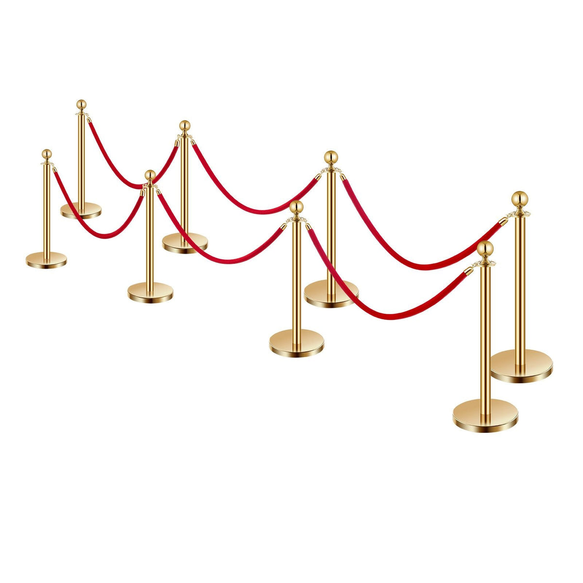 Stanchions and Velvet Ropes 8Pcs, Hollow Base with Stainless Steel Post, 6 Red Velvet Ropes and Posts, Crowd Control Barriers Gold Stanchions, Red Carpet Runner Poles for Party Supplies