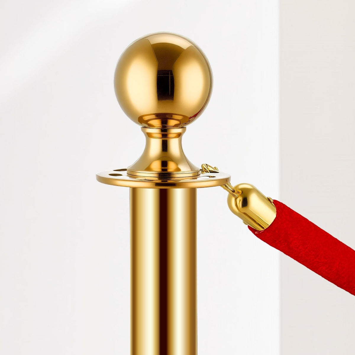 Stanchions and Velvet Ropes 8Pcs, Hollow Base with Stainless Steel Post, 6 Red Velvet Ropes and Posts, Crowd Control Barriers Gold Stanchions, Red Carpet Runner Poles for Party Supplies