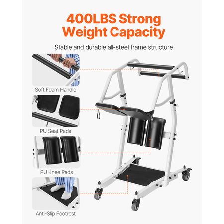 Stand Assist Patient Lift, Easy Sit-to-Stand Transfer Chair for Seniors Disabled - with Adjustable Knee Pads, PU Seat Pad & Lockable Wheels, 400 lbs Strong Capacity for Home Nursing Care