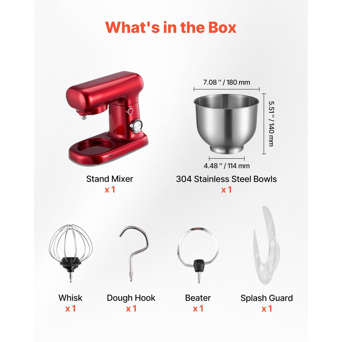 Stand Mixer, 3 QT Electric Kitchen Mixer, 300W Dough-Mixer, 10 Speeds Tilt-head Food-Mixer with Stainless Steel Bowl, Dough Hook, Whisk, Beater, for Baking, Mixing, Whipping & Kneading, Red