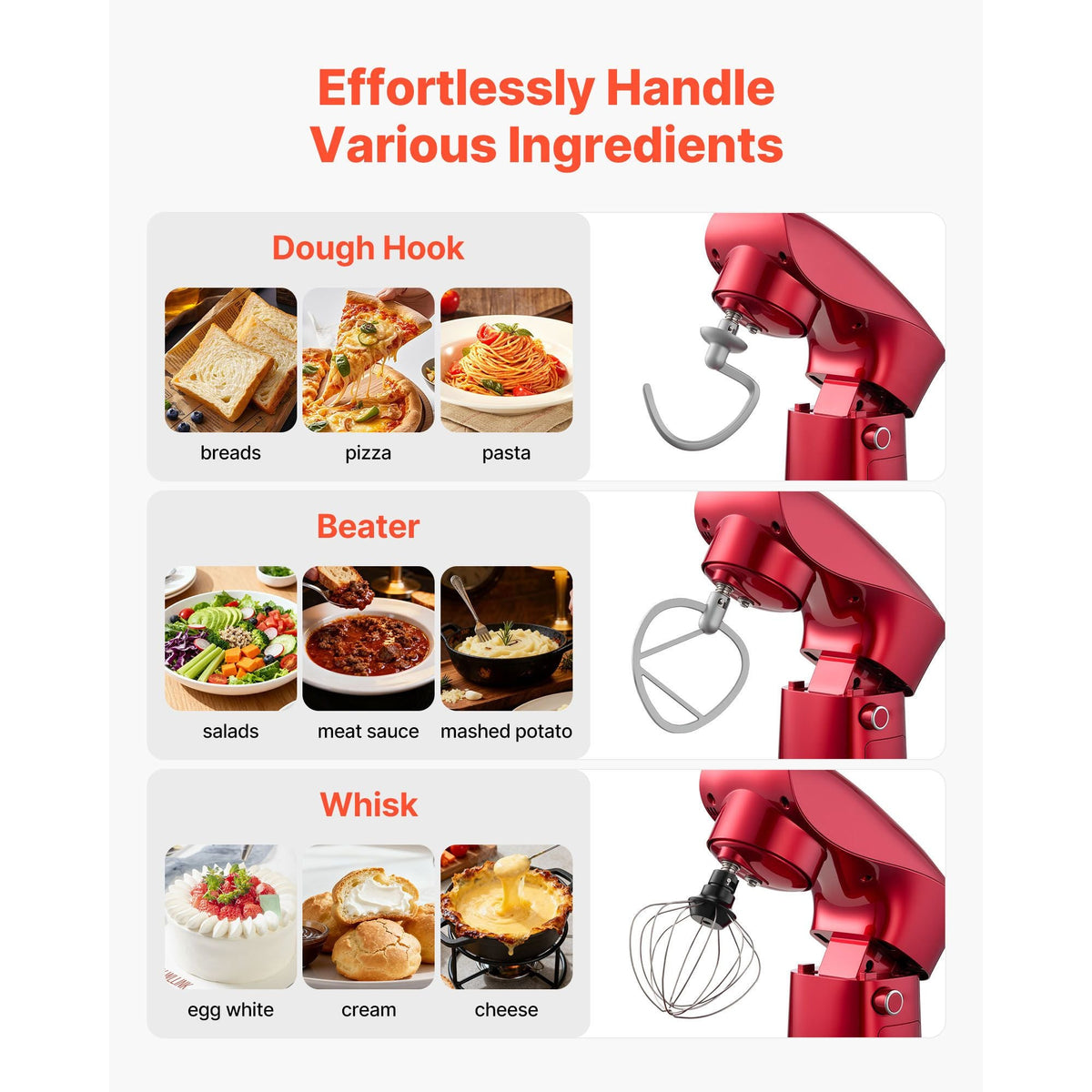 Stand Mixer, 4.4 QT Electric Kitchen Mixer, 300W Dough-Mixer, 10 + Pulse Speeds Tilt-head Food-Mixer with Stainless Steel Bowl, Dough Hook, Whisk, Beater, for Baking, Mixing, Whipping & Kneading