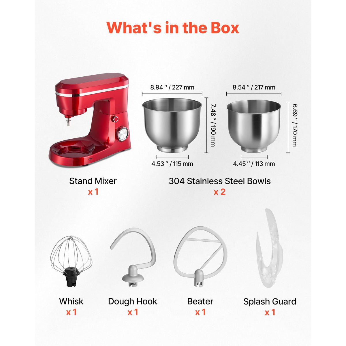 Stand Mixer, 4.4 QT+6 QT Electric Kitchen Mixer, 300W Dough-Mixer, 10 Speeds Tilt-head Food-Mixer with Stainless Steel Bowls, Dough Hook, Whisk, Beater, for Baking, Mixing, Whipping & Kneading
